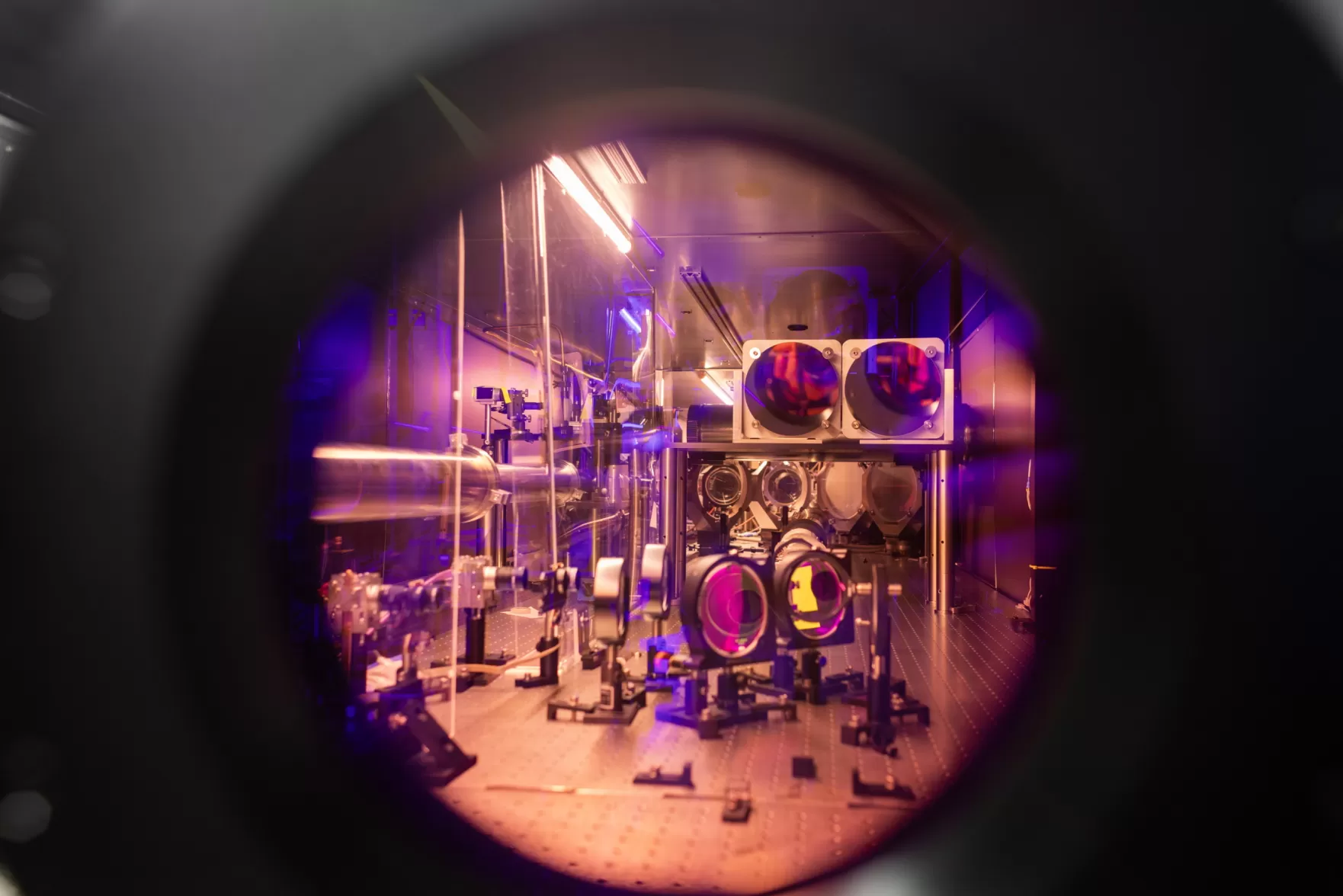 Detailed view of intricate optical components within the ZEUS powerful laser facility.