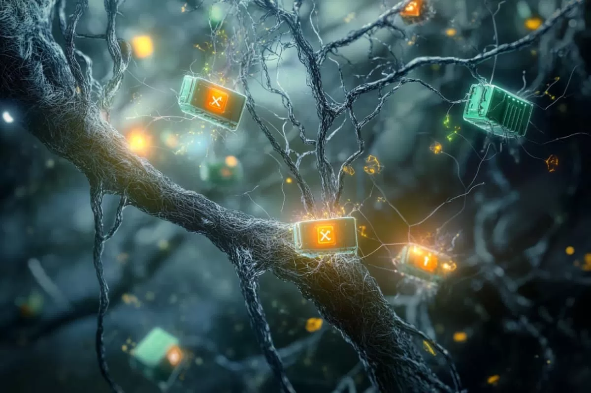 Illustration of a neuron cell body with branching neurites.