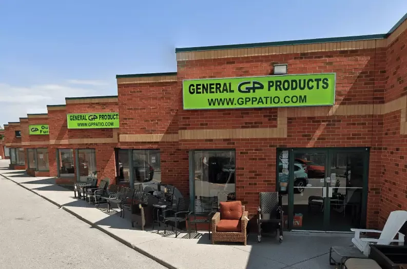 Exterior view of the GP Patio furniture showroom located on East Beaver Creek Road in Richmond Hill, Ontario
