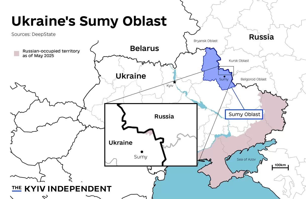 Map of Ukraine's Sumy Oblast near the Russian border