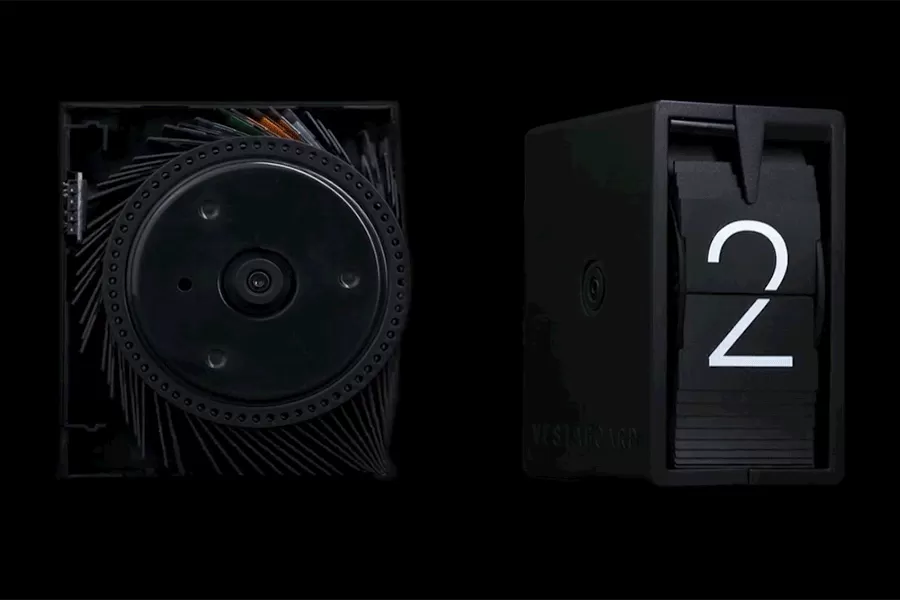 Vestaboard Note mechanical split-flap mechanism flipping characters