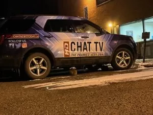 CHAT-TV branded vehicle parked, representing the local broadcast outlet closing down