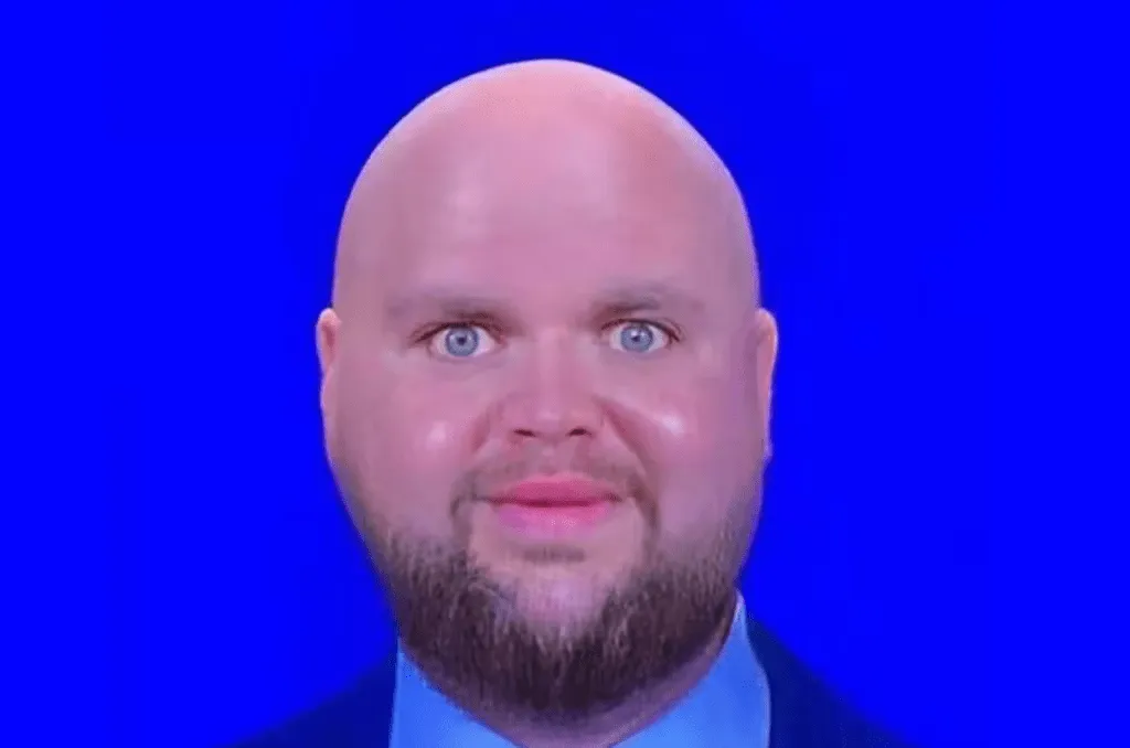 Satirical meme image depicting US politician JD Vance with altered features, linked to a traveler's denied entry