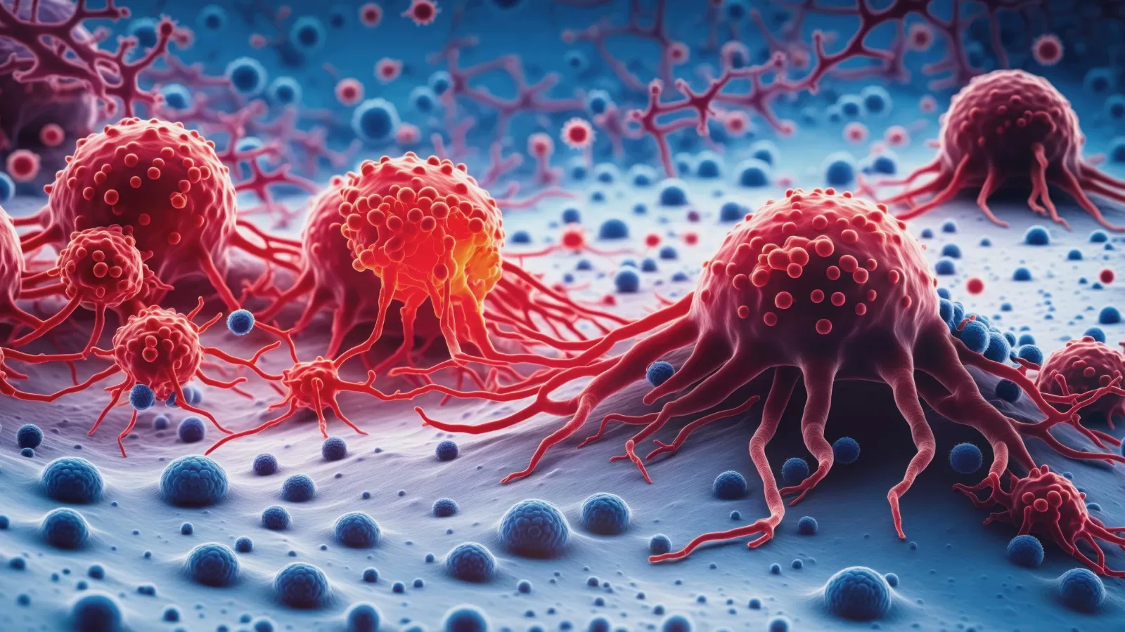 Illustration depicting the irregular shape and growth of human cancer cells