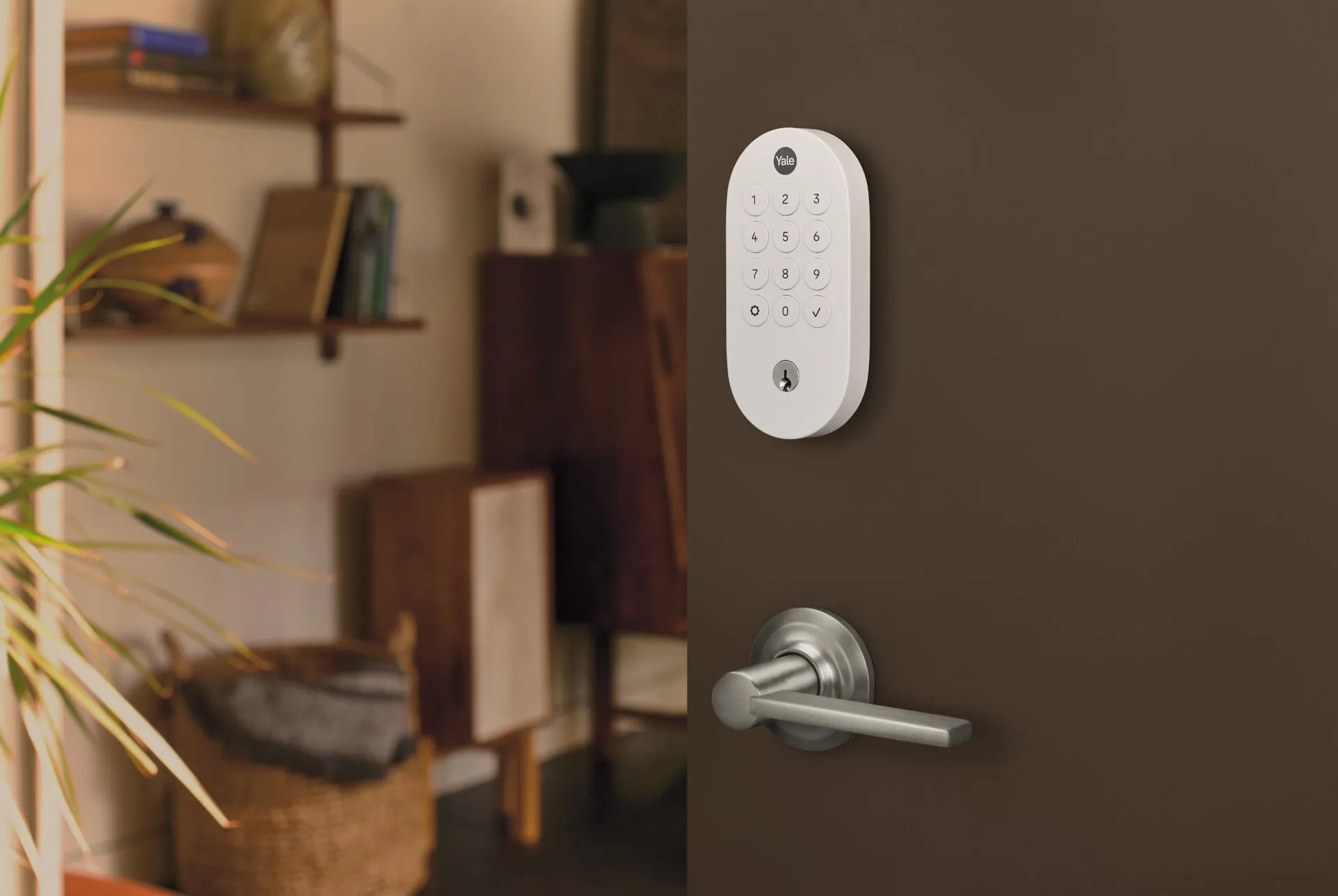 New Yale smart lock in white on a door