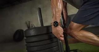 Amazfit Balance 2 smartwatch on a wrist, showing bright display