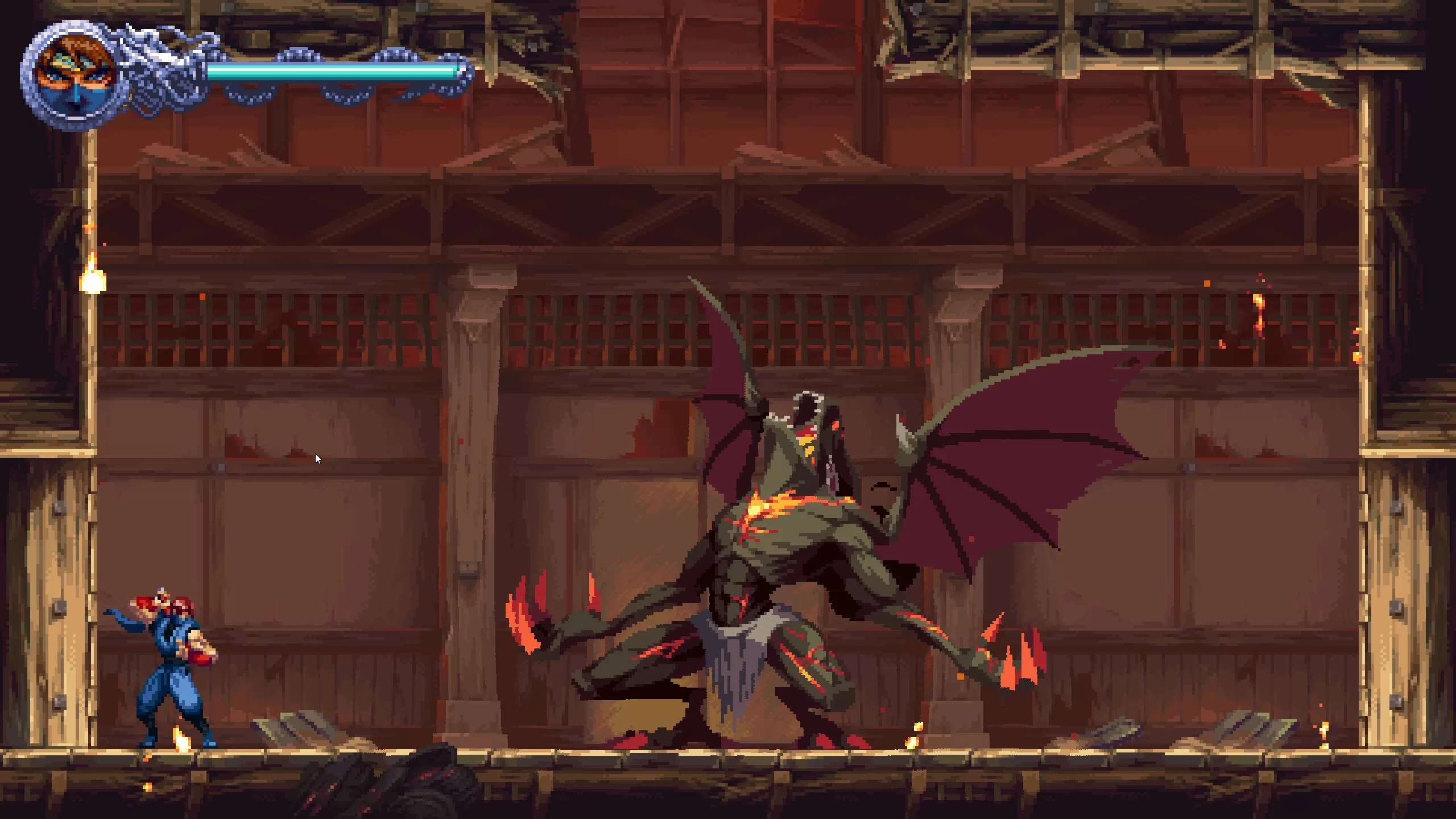 Screenshot of Ninja Gaiden Ragebound showing the protagonist fighting multiple enemies in a detailed level