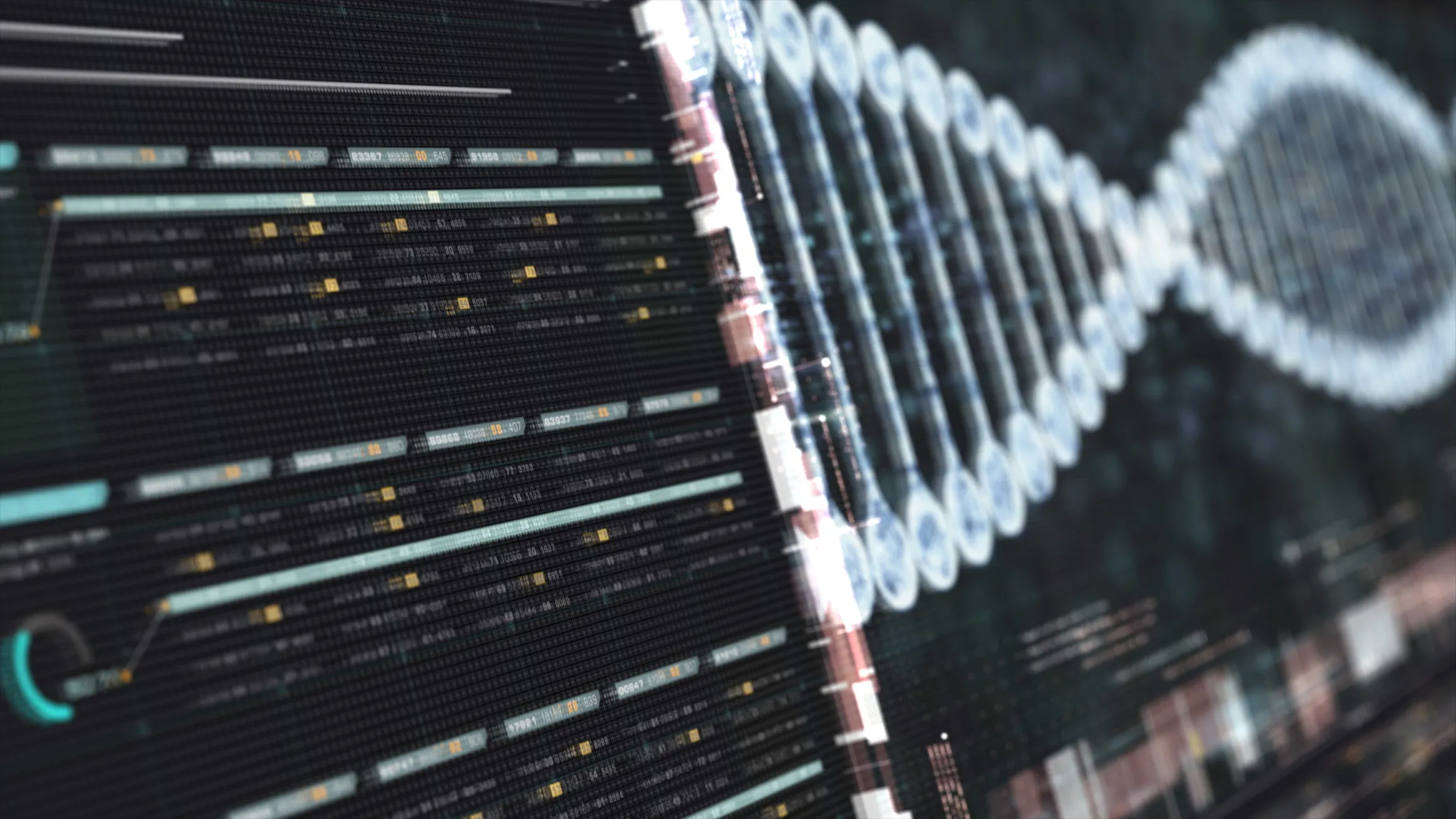 Holographic like display showing intricate DNA sequence analysis