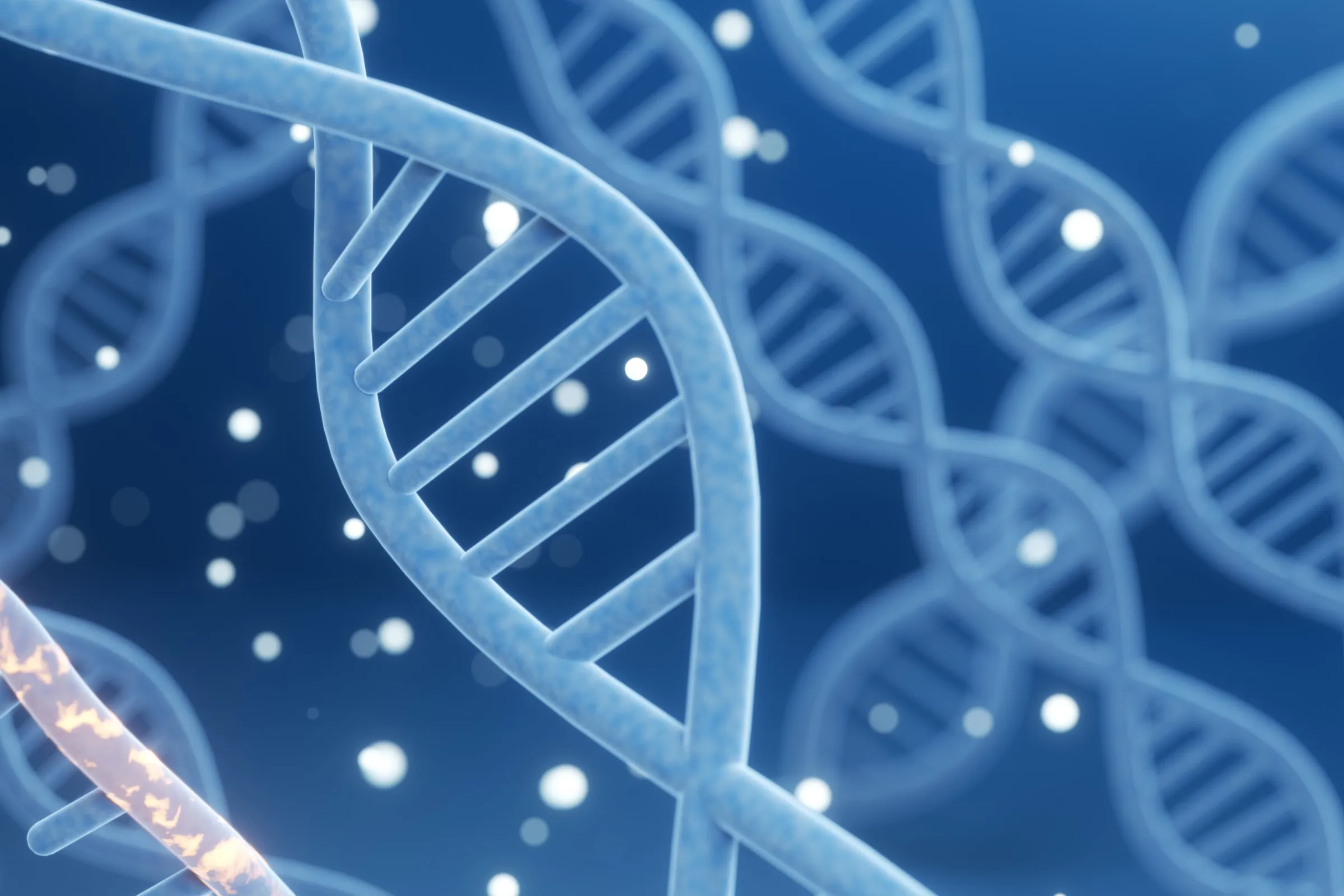 strands of DNA on a blue background