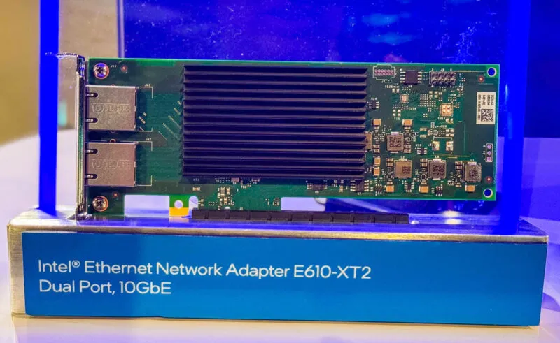 Intel E610 XT2 dual 10GbE network card displayed at HPE Discover